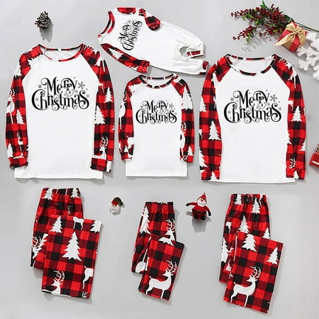 

Penkiiy Family Christmas Pjs Matching Sets Parent-child Warm Christmas Set Printed Home Wear Pajamas Two-piece Mom Set Red-B Christmas Pajamas