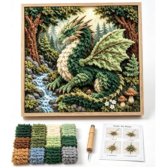 Mythic Dragon Realms 3D Fabric Poke Art Kit, Dragon Fabric Poke Craft | 3D Fabric Poke Art DIY Kit for Adults with Pre-Cut Squares, Handmade Fantasy Wall Decor Gift for Dragons Lovers