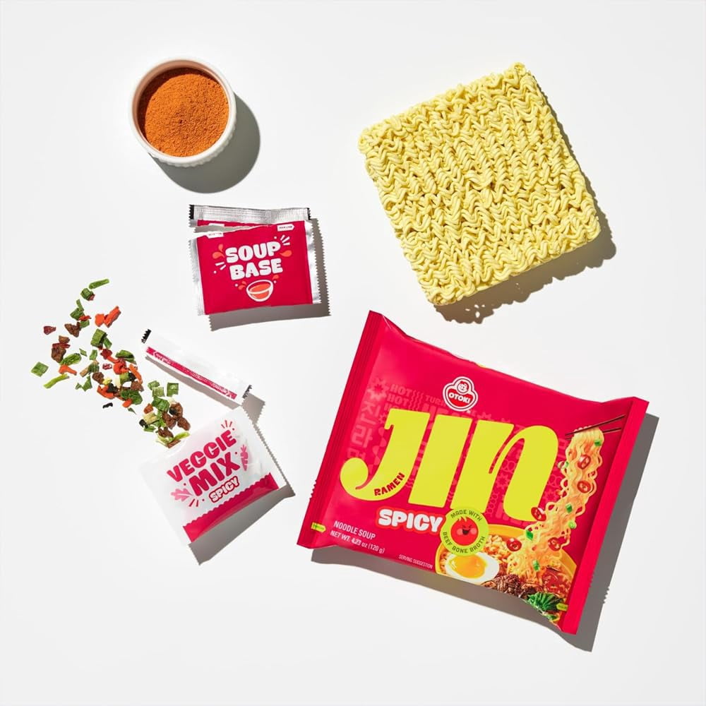 (2 pack) OTOKI Jin Ramen Korean Noodles 2 Flavor Combo Mild and Spicy 4 Packs
