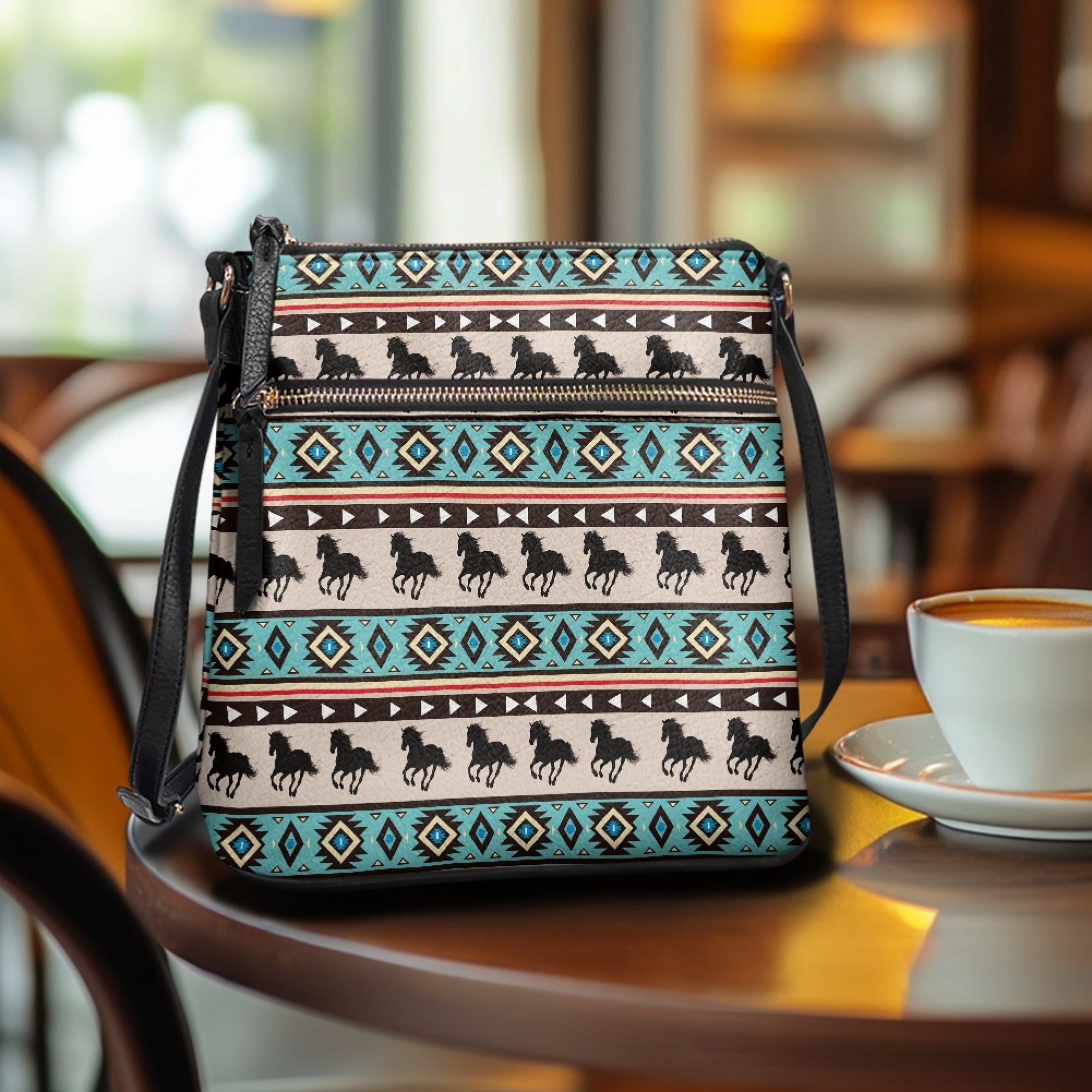 ZUXONGSY Aztec Horse Print Shoulder Handbag for Women Fashion Crossbody Travel Purse PU Leather Satchel with Adjustable Wide Strap for Shopping Working