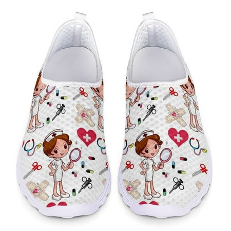 

Cartoon Nurse Doctor Print Loafers Women Sneakers Slip On Flats Mesh Ladies Shoes Summer Large Size Woman Flat Casual Shoes