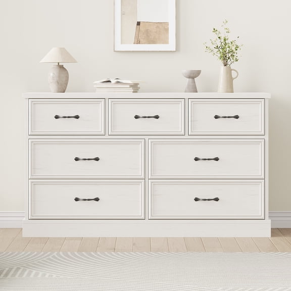 Kicctian 7 Drawers Dresser for Bedroom Wooden Dresser Chest of Drawers for Living Room,White
