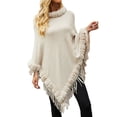 thumbnail image 6 of KIHOUT Cardigans For Women Plus Sizes ClearanceWomen's Solid Color Shawl Warm Collar Tassel Solid Color Knitted Cape Shawl, 6 of 6