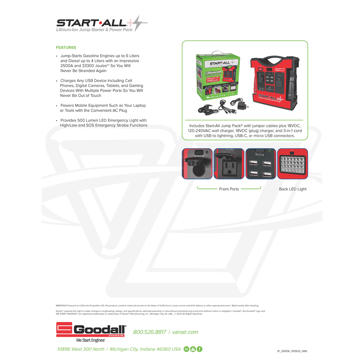 Goodall JP-12-2500T Start All 2500A Jump Pack with AC DC USB Power Ports