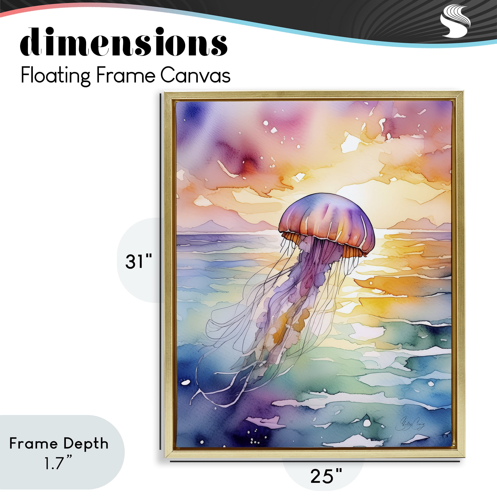 Stupell Industries Celestial Drift Jellyfish Gold Framed Floater Canvas Wall Art, design by Shelly Craig
