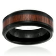 thumbnail image 2 of Mens Wedding Band in Titanium 8MM Promise Engagement Ring Black Plated with Dark Wood Inlay - Beveled Edges, 2 of 4