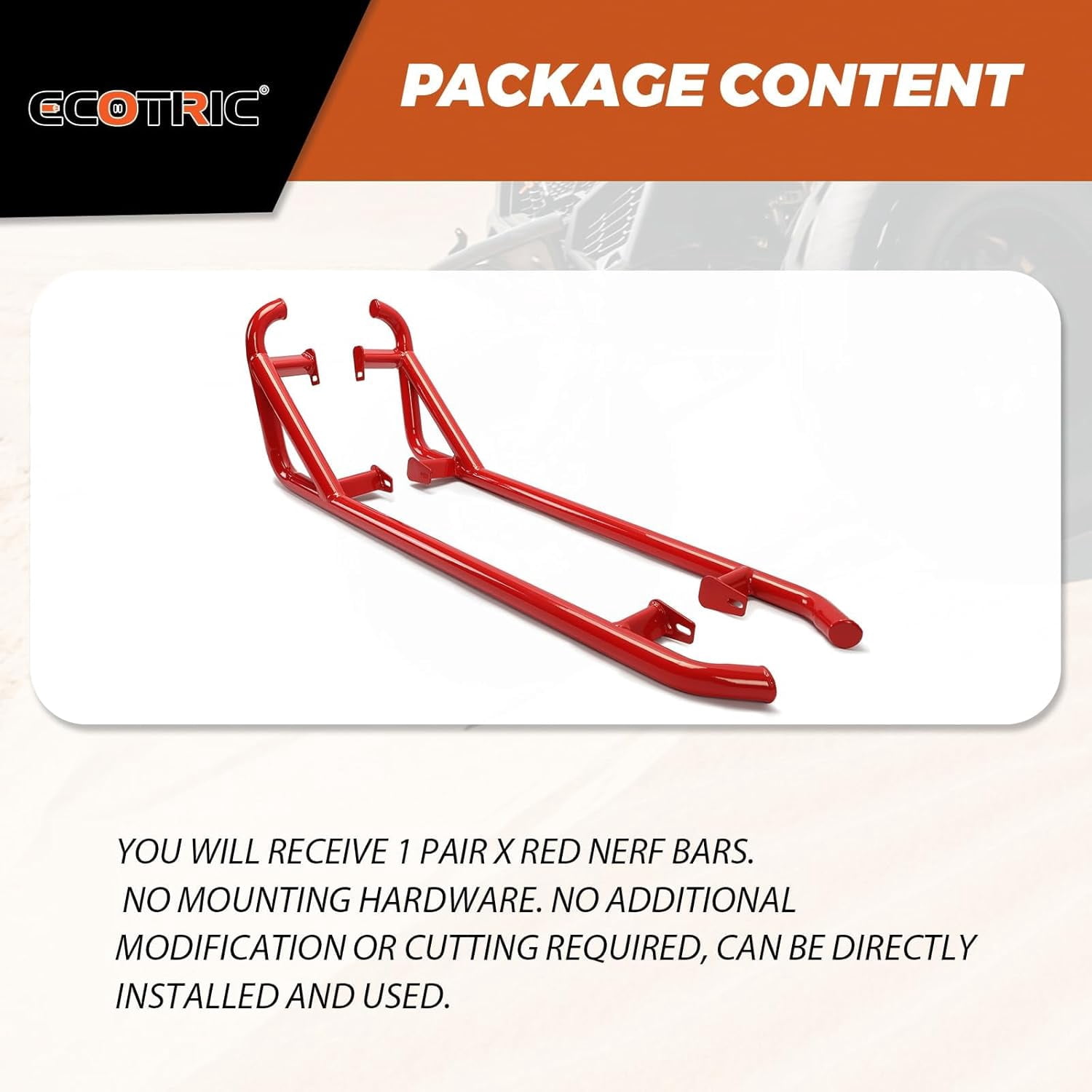 Kojem LYPS-007-2 Red Steel Side Nerf Bars for UTV Polaris RZR XP 1000, 900 2014 to 2022,2 Door