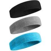 Heldig 3Pack Sweatbands Sports Headband for Men & Women - Moisture Wicking Athletic Cotton Terry Cloth Sweatband for Tennis, Basketball, Running, Gym, Working Out