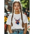 thumbnail image 5 of Women's T-Shirt Deer Head Colorful Splash Short Sleeve Casual Tee Classic Crew Neck T Shirt for Women White, M, 5 of 7