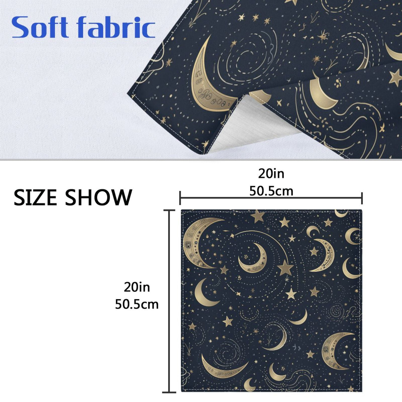 JSTEL Crescent Moon Stars Starry Sky Cloth Napkins Set of 6, 20x20 Inch Washable and Reusable Napkin for Decoupage Dinner Party Everyday Use