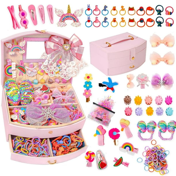 Set de accesorios para el cabello Oudizz con joyero para niñas de 4 a 10 años
