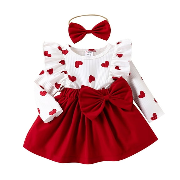 PatPat Ensemble de Vêtements pour Bébé Fille 2 Pcs Robe Cœur de la Saint-Valentin, 12-18 Mois
