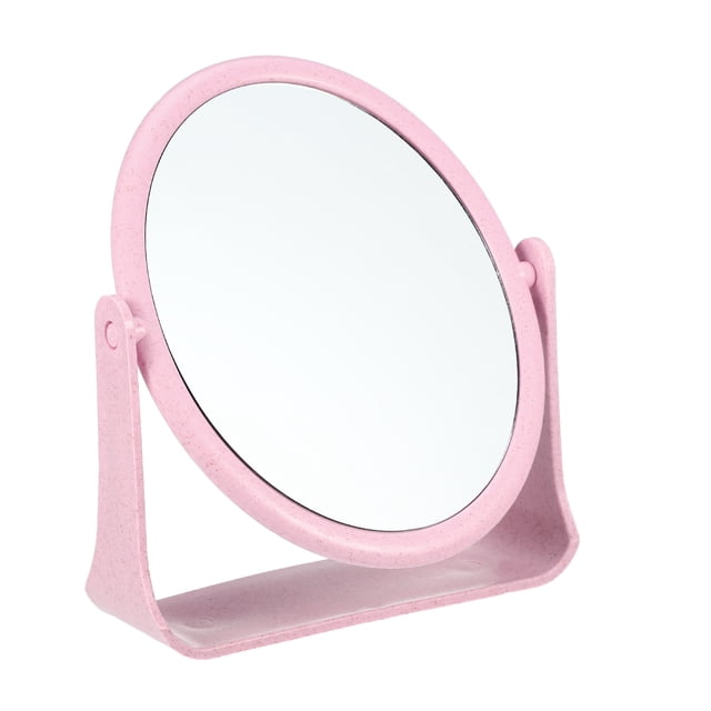 Espejo de Maquillaje de Plástico Único Bargains Espejo de Maquillaje Redondo de Doble Cara Espejo Rotatorio Espejo de Belleza para Mujeres Rosa