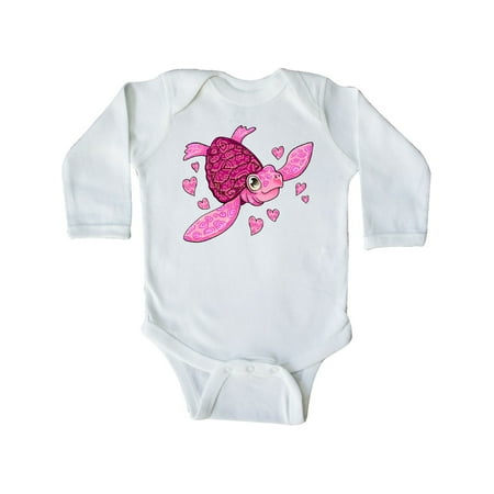 

Inktastic Valentine s Day Cute Pink Sea Turtle with Hearts Gift Baby Boy or Baby Girl Long Sleeve Bodysuit