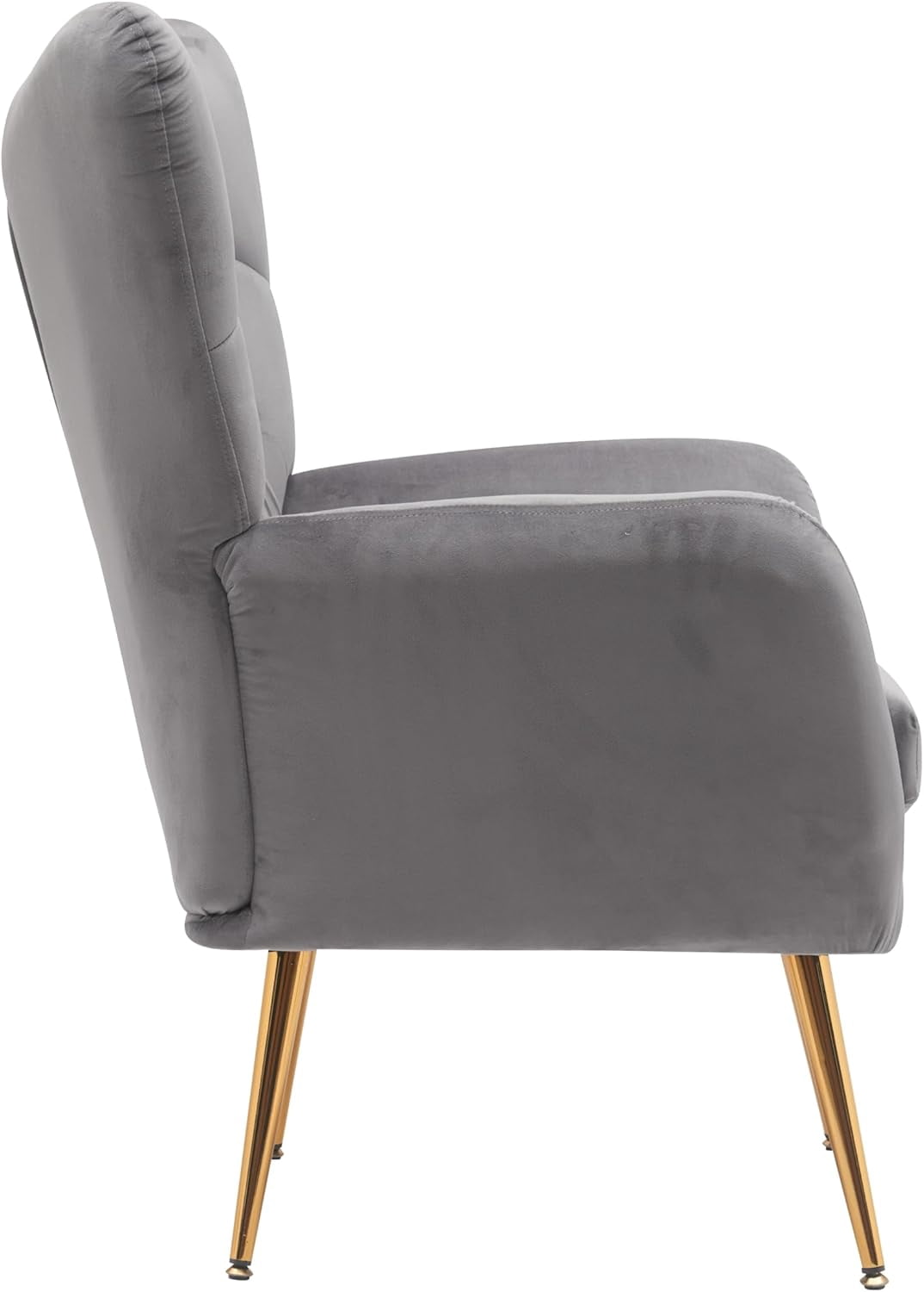 US Pride Furniture Modern Chic Mid-Century Velvet Accent Armchair for Living Room Bedroom or Home Office Button-Tufted Wingback Design with Gold Flared Legs Grey