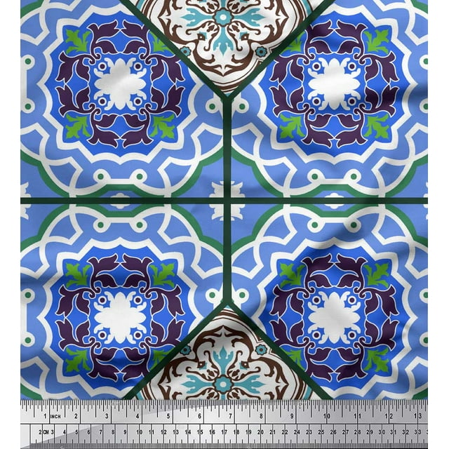 Soimoi Poly Georgette Fabric Tiles Moroccan Print Fabric by the Yard 52 Inch Wide