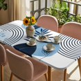 thumbnail image 3 of Blue Bohogeometric Table Cloths for 4 Foot Rectangle Tables, Bohemia Ethnic Abstract Lines Leaf Patio Waterproof Elastic Fitted Tablecloths, Washable Rectangular Table Cover for Camping, 3 of 8