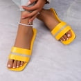 thumbnail image 6 of KIJBLAE Women's Rhinestone Trim Single Band Flat Sandals, Solid Color Open Toe Fashion Comfort Casual Summer Beach Outdoor Slippers Yellow 39, 6 of 8