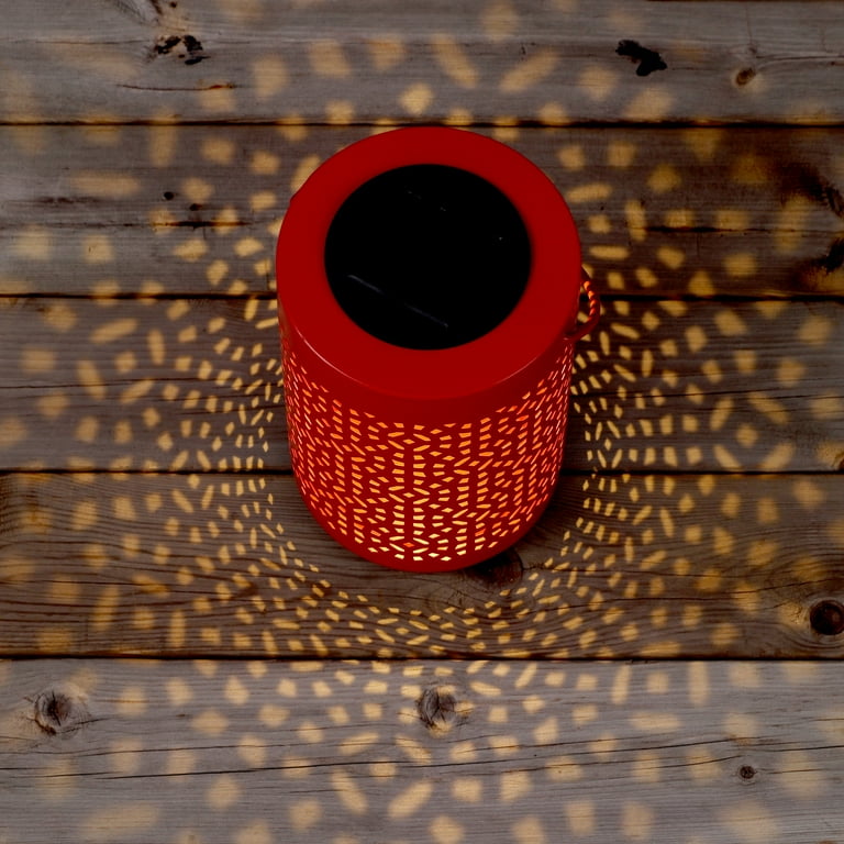 Mainstays Outdoor Solar Powered Metal Stamped Red Geo