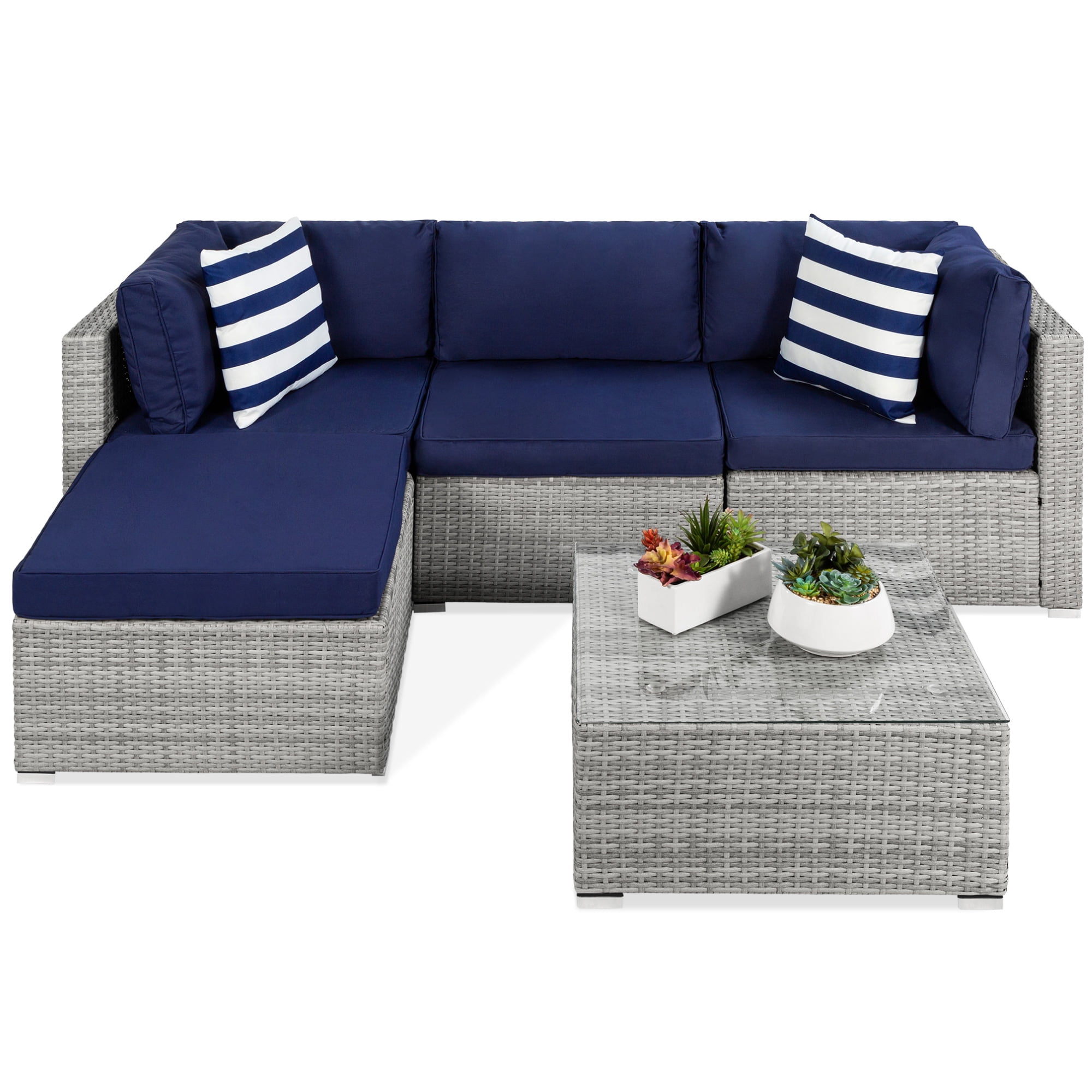 Best Choice Products 5-Piece Modular Outdoor Sofa Conversation Furniture  Set, Patio Wicker Sectional w/Table - Gray/Navy