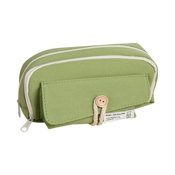 Lksixu Large Capacity Pencil Case, 3-Layer Canvas Pencil Pouch with Zipper and Compartments, Aesthetic Colored Pencil Bag with Button Portable Stationery Storage and Organizer for Students Adults