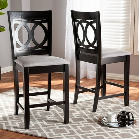 The Counter Studio City Baxton Studio Lenoir Modern and Contemporary Gray Fabric Upholstered Espresso Brown Finished Wood Counter Height Pub Chair Set (Set of 2) ()