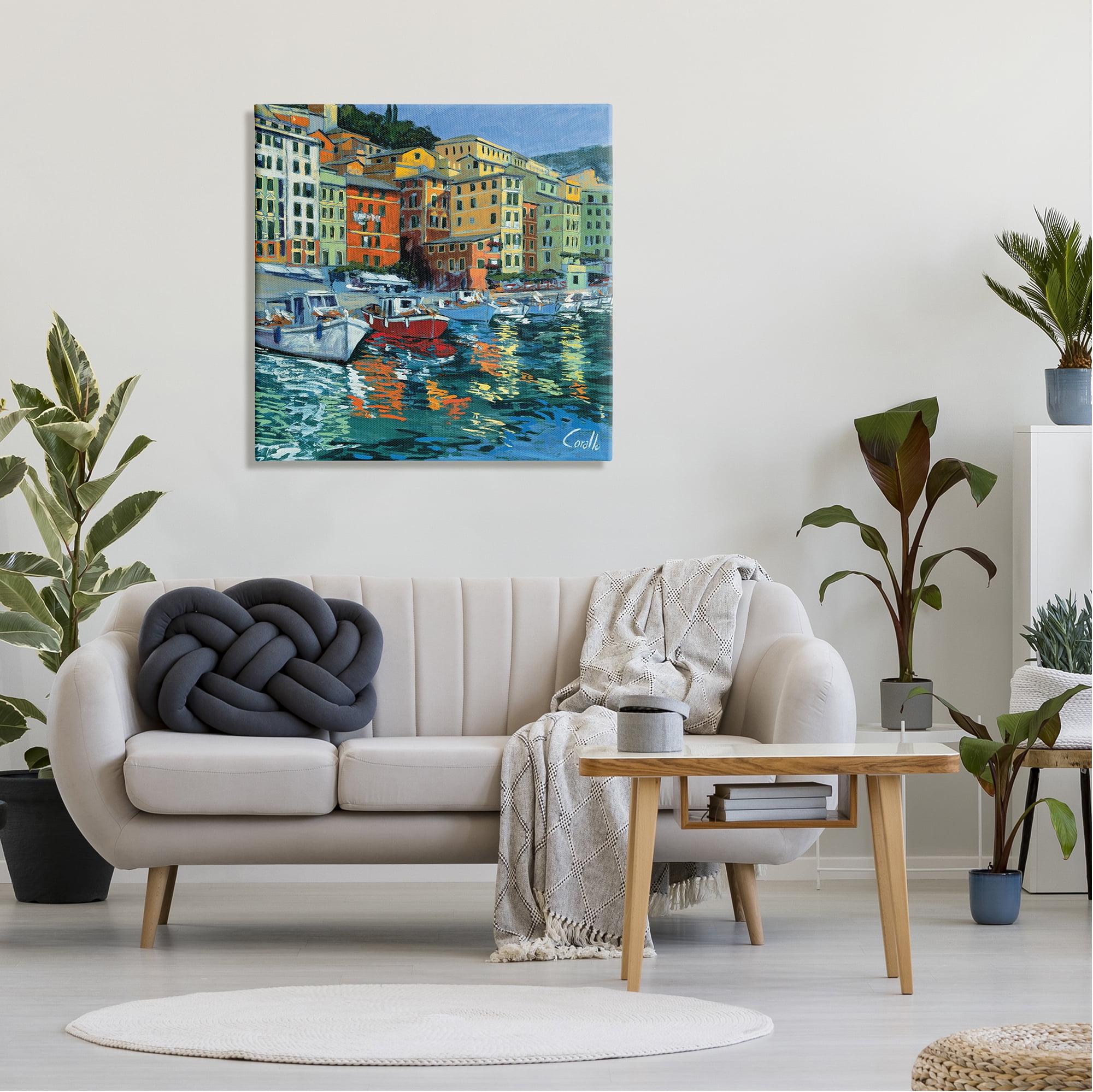 Stupell Industries Boats in Harbor Pier Transportation Painting Gallery Wrapped Canvas Print Wall Art, 30 x 30