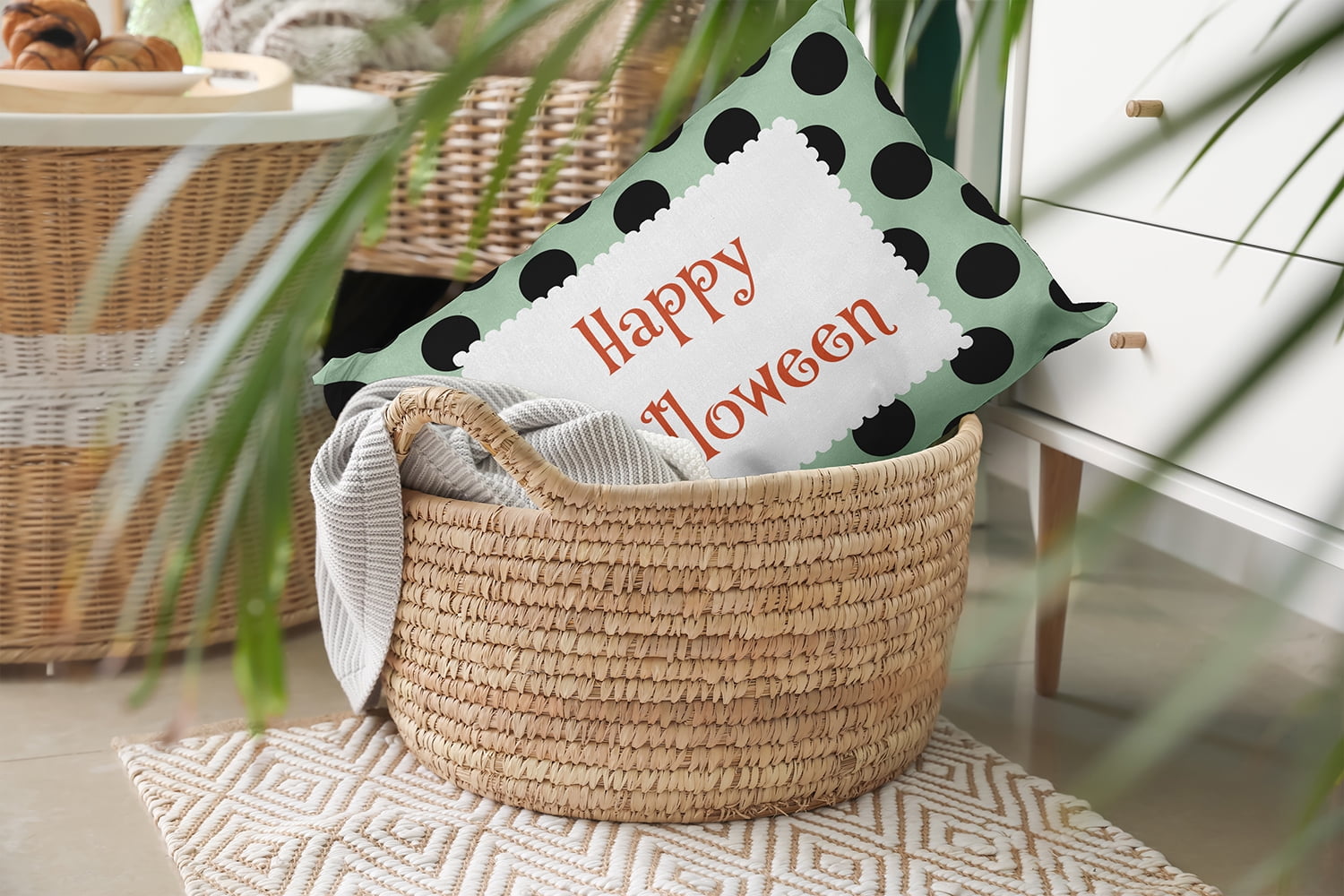 20" x 14" Simply Daisy Halloween Happy Halloween Dots Polyester Accent Pillow, Mint Green Qty 1