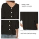 thumbnail image 4 of Camisas de lino para mujer, blusa con cuello en V y manga corta con botones en la parte delantera, color puro, versión suelta, negro L, 4 of 5