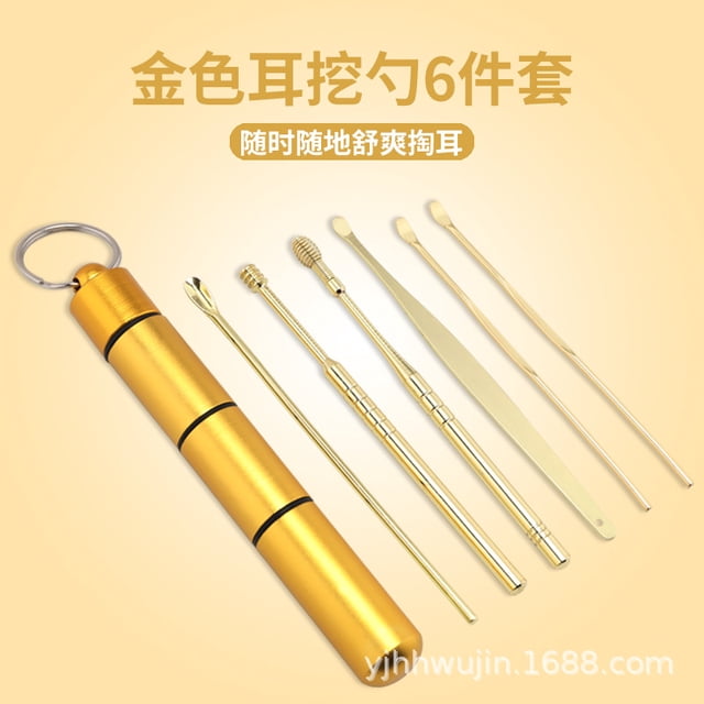 Amdohai Cuillère à Creuser en Acier Inoxydable 6 Pcs Outil de Creusage portable Ensemble de 6 Pcs Or