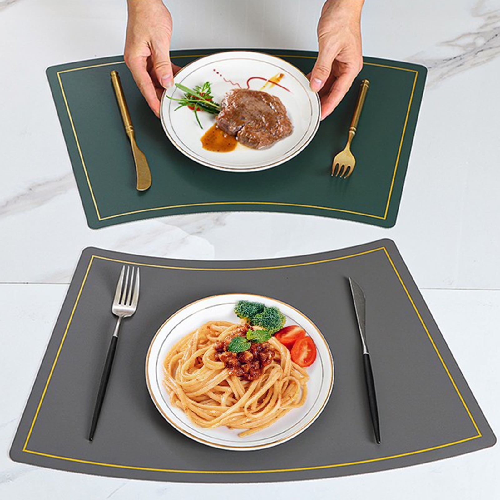 Amlbb Round Leather Placemat Solid Colour Faux Leather Placemats Coffee Mats Kitchen Table Mats Waterproof Easy to Clean Kitchen Table Mats on