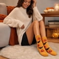 thumbnail image 5 of Halloween Mid Calf Fuzzy Socks for Women Thickened Plush Warm Knit Crew Socks with Novelty Style Soft Cushioned Perfect for Fall Winter Indoor Use and Home Lounging A, 5 of 6