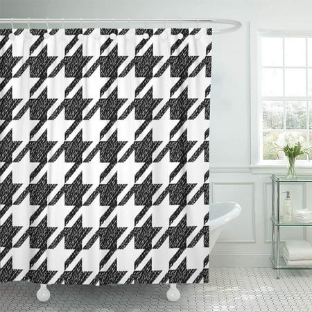 Classical Bath - KSADK Abstract Houndstooth Black and White Classic Tweed Checked Checkered Chic Classical Shower Curtain Bath Curtain 66x72 inch