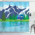 thumbnail image 1 of Happy Camper Shower Curtain, Outdoor Activity with Lake Mountain Forest and Trailer Summer Holiday Design, Fabric Bathroom Set with Hooks, 69W X 75L Inches Long, Multicolor, by Ambesonne, 1 of 3