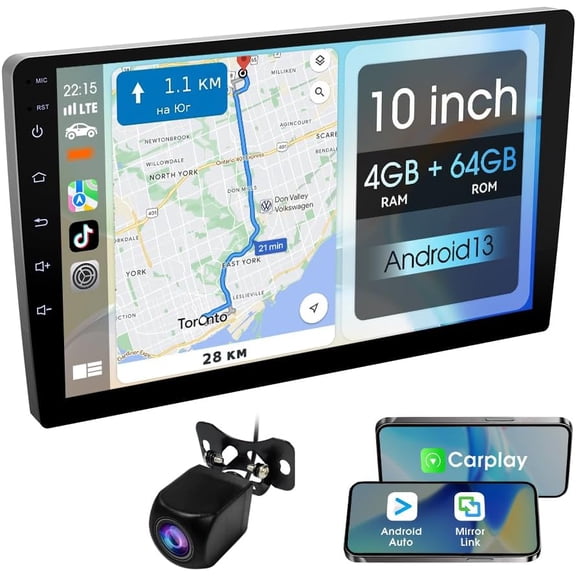 Zcargel 10.1" Android 13 Double Din Car Stereo GPS Navigation, Wireless CarPlay Android Auto, Touch Screen Car Stereo Radio, Bluetooth Car Radio, for Ford E-250 E-350 Super Duty 1998-2008, 4 64GB