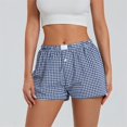 thumbnail image 2 of Pantalones cortos de pijama a cuadros para mujer, con botones, elásticos, de cintura alta, estilo vintage, para verano, 2024, informales, sueltos y rectos, 2 of 5