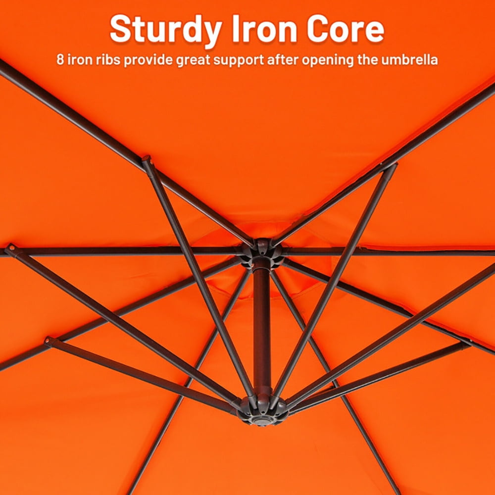 Aimee Lii 10 Feet Offset Umbrella with 8 Ribs Cantilever and Cross Base, Outdoor Umbrella with Base, Orange Aimee Lii 10 Feet Offset Umbrella with 8 Ribs Cantilever and Cross Base, Outdoor Umbrella with Base, Orange