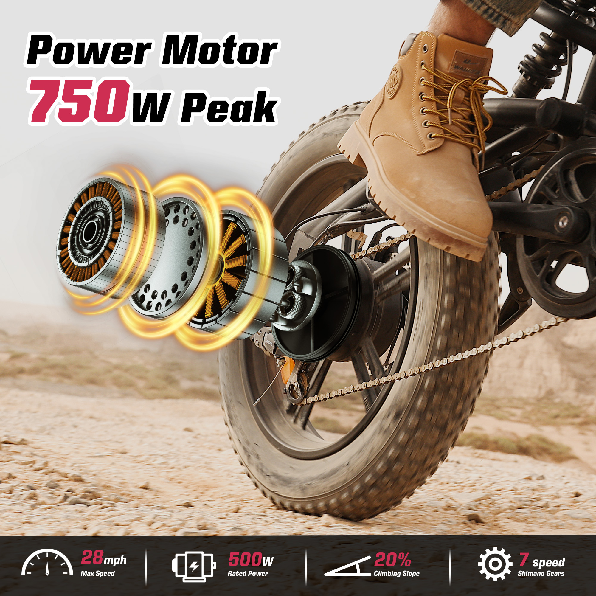 Windone750W Ebike with 48V13Ah Removable Battery,Up to 28MPH&46.6Miles,Full Suspension,Cruise Control,UL Certified,Moped All-Terrain 20" Fat Tire Electric Bike for Adults