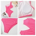 thumbnail image 3 of Women's Cutout Pink One Piece Swimsuit One Shoulder Swimwear Ribbed Monokini Bathing Suits, 3 of 7