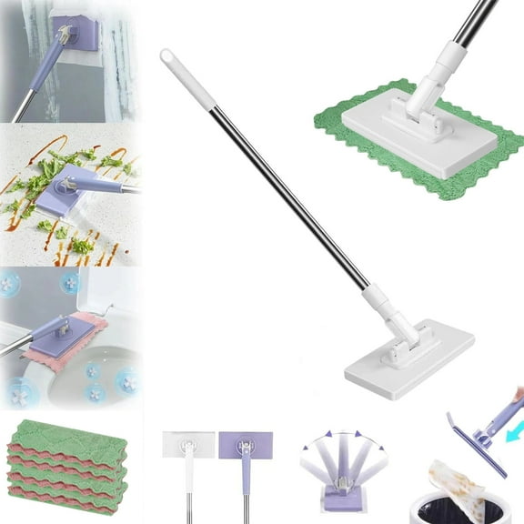 2026 Upgraded Zero Touch Snap Grip Mini Mop, Cloth Changing Mini Mop with Automatic Hands Free Push Pull Handle, 360 Rotating Head