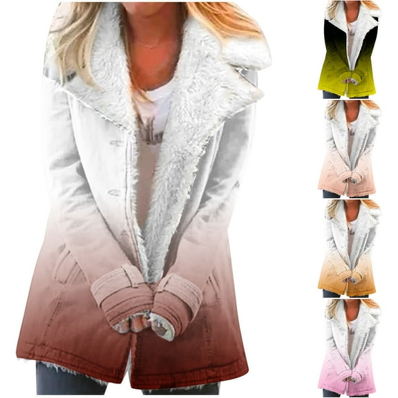 Fashion Winter Warm Caots for Womens Plus Size Zip Up Composite Plush Button Lapels Jacket Outwear Coat