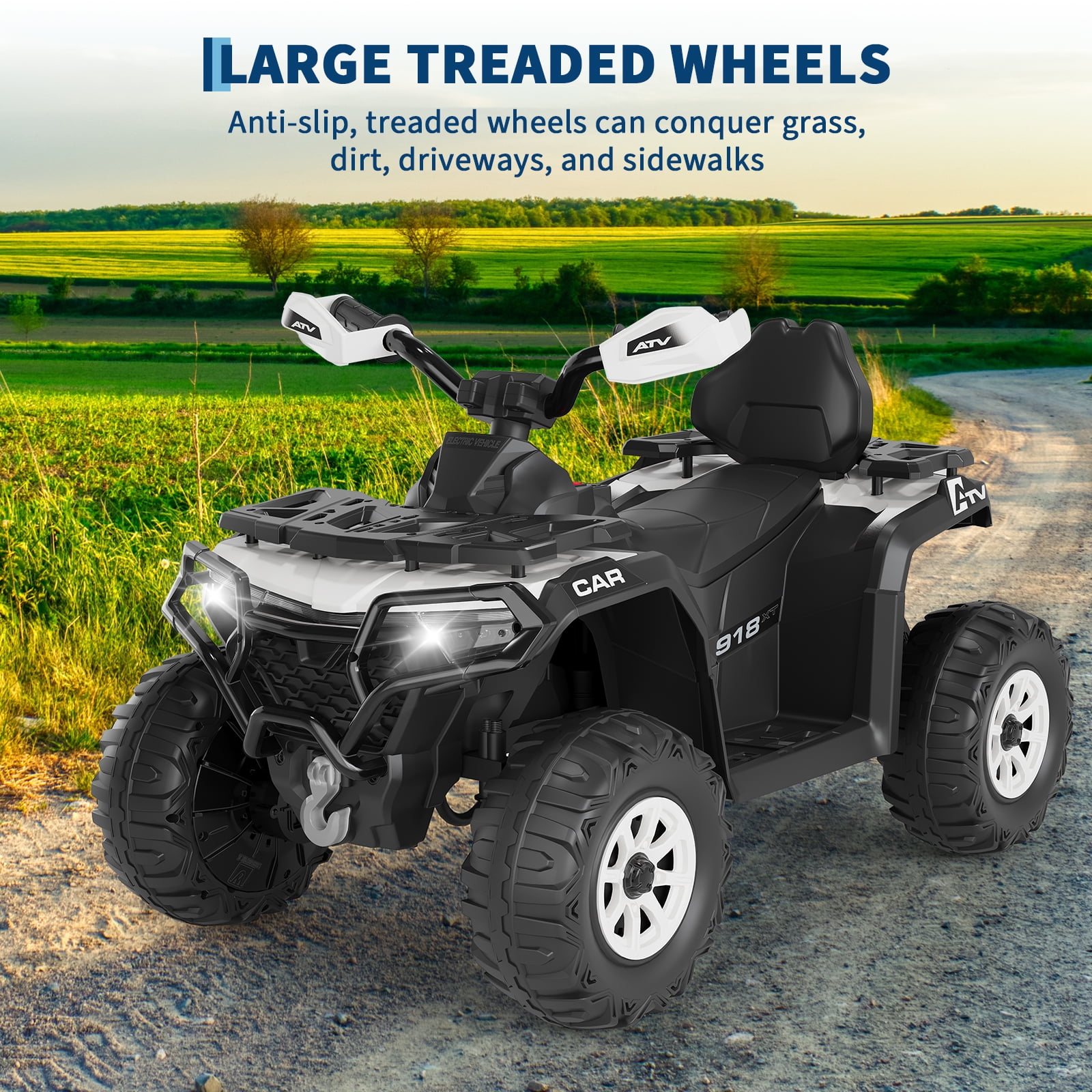 Garvee 12V Kids Ride On ATV,3 Variable Speeds,with Parent Remote Control,LED Headlights,Music,White