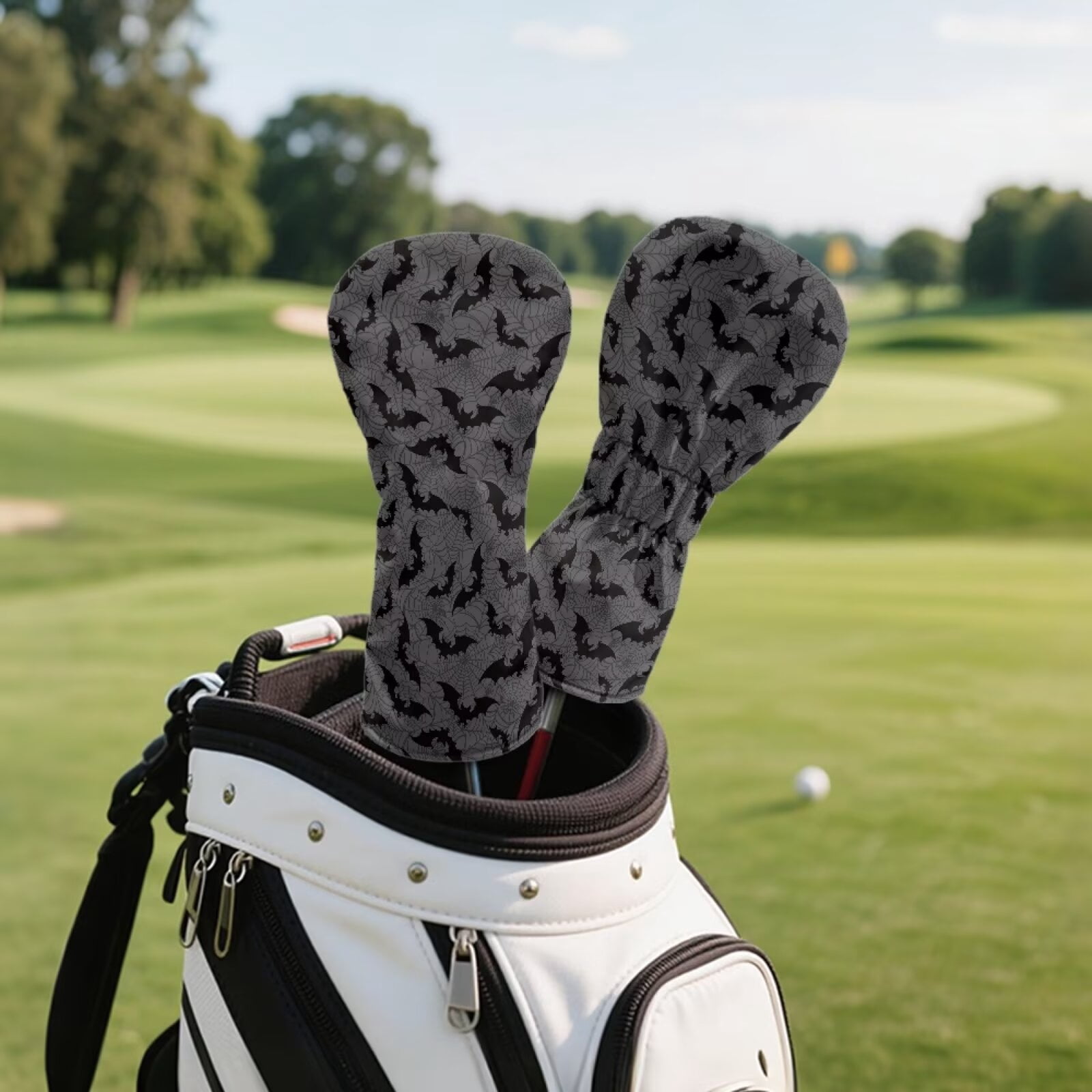 Uorisanigo Golf Club Covers for Women Men, 3 Packs Gray Black Bat Golf Club Driver, Fairway Wood and Hybrid Head Cover, Headcovers Set Keep Clubs Dry and Clean, Funny Accessories