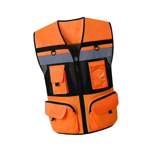 Hi Vis Reflective Safety Vest Workwear with Zipper & Pocket Day & Night  Orange