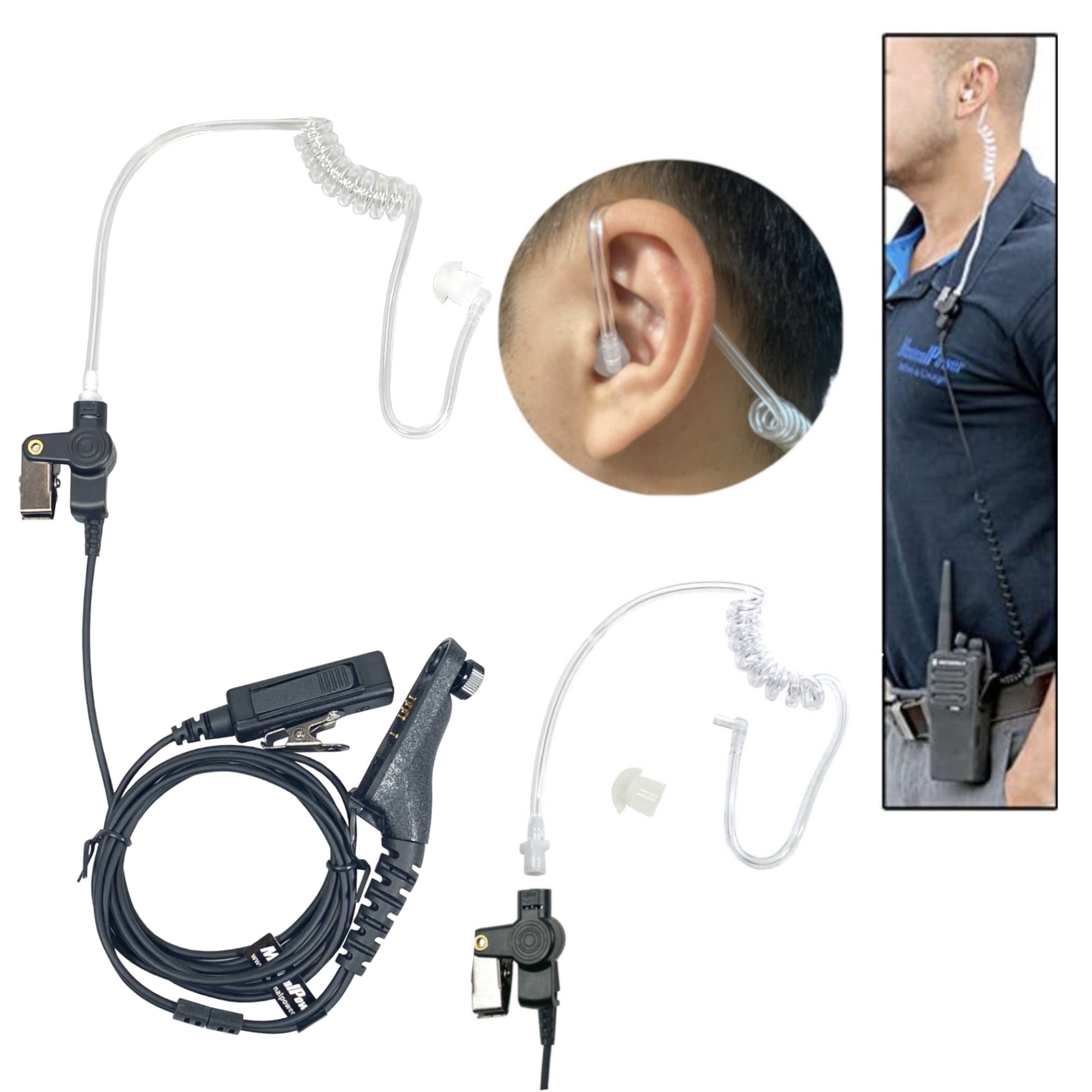 Earpiece and Microphone Mic Headset for Motorola XPR 6350 XPR 6550 XPR 6300 XPR 6580 XPR 7550 APX 6000 APX 4000 APX 7000 APX 7000xe APX 8000 (Black L&R Earmolds)