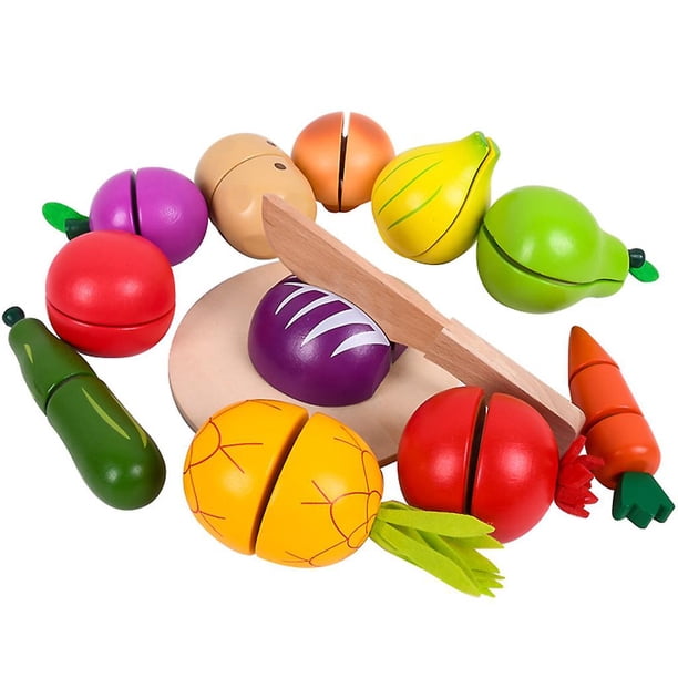 Corte de frutas y verduras de madera, simulación de juguete para jugar, cocina Montessor