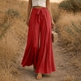 thumbnail image 5 of TEAJOPSUU Womens Pleated Wide Leg Palazzo Maxi Pants Flowy High Waist Elastic Elatic Drawstring Culottes Pants Dressy Daily Everyday Vacation Trousers Red, 5 of 5