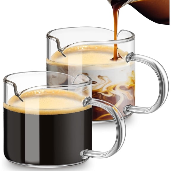 Expresso Shots Cup 4 OZ Double Spout Clear Glass Coffee Cups, Shot Glasses for Desserts Measuring