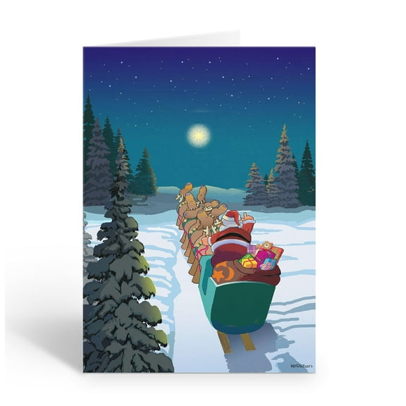 Santa in the Wintery Forest Holiday Card - 18 Cards and 19 Envelopes - Christmas