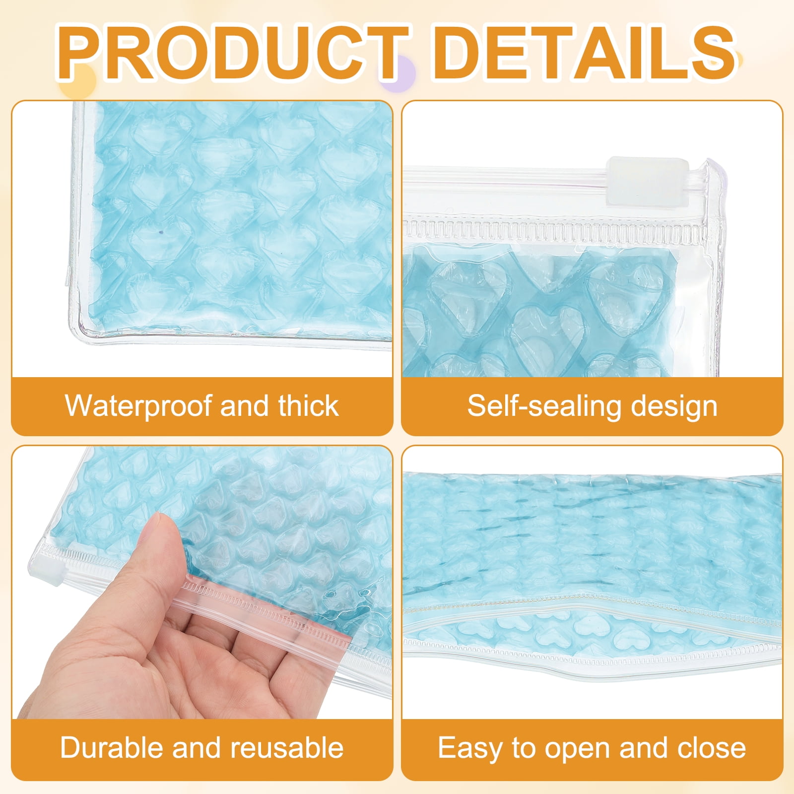 Uxcell 8Pcs Clear Heart Bubble Pouches Zipper Cushioning Bag 5.91x8.66" Lightweight Mailing Storagee Sky Blue
